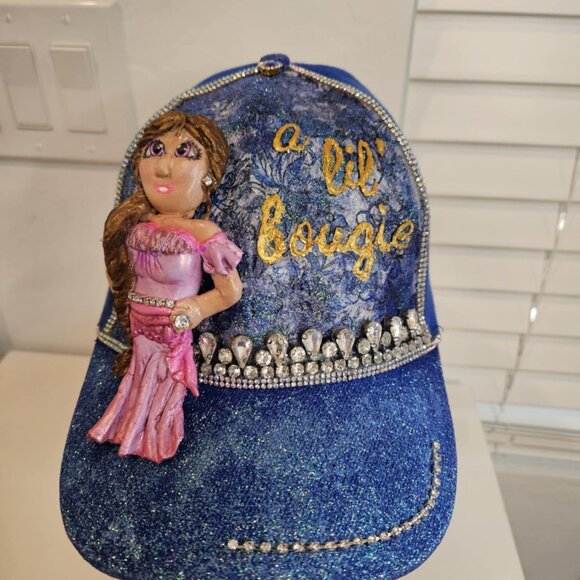 Handmade Baseball Hat - Adjustable - 100% Cotton - Blue and Pink - Sparkles! - Picture 6 of 13